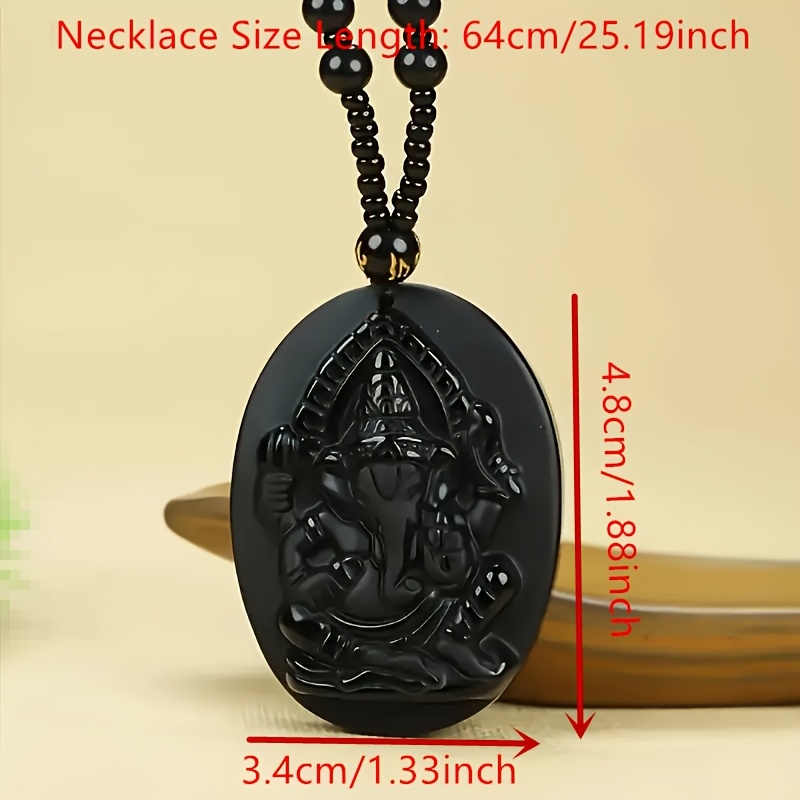 Men's & Women's Black Obsidian Ganesh Pendant Necklace